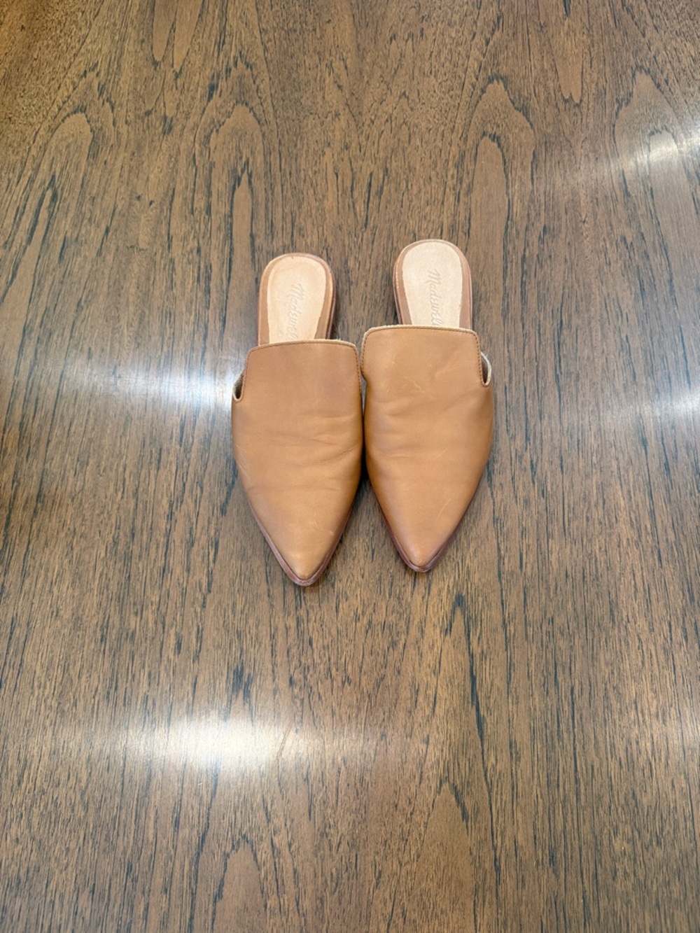Madewell Pointed-Toe Slip-On Mules in Tan Leather
